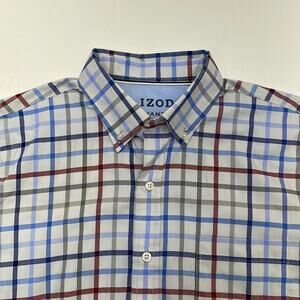 IZOD Men’s Medium Red White Blue Short Sleeve Dress Shirt